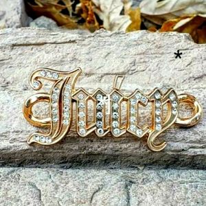 Juicy Couture Gold Plated Rhinestone Script Logo Pendant/Charm Approx. 2" x 1"